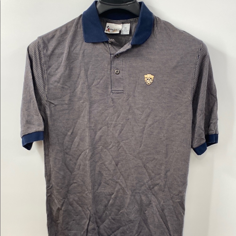 Men's Navy Micro-Check Polo Shirt with Contrast Collar